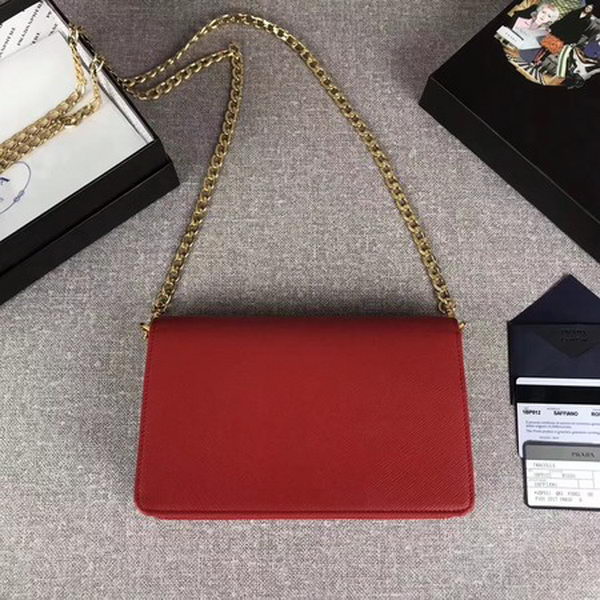 Prada Saffiano Logo Fold Over Shoulder Bag 1BP012 Red