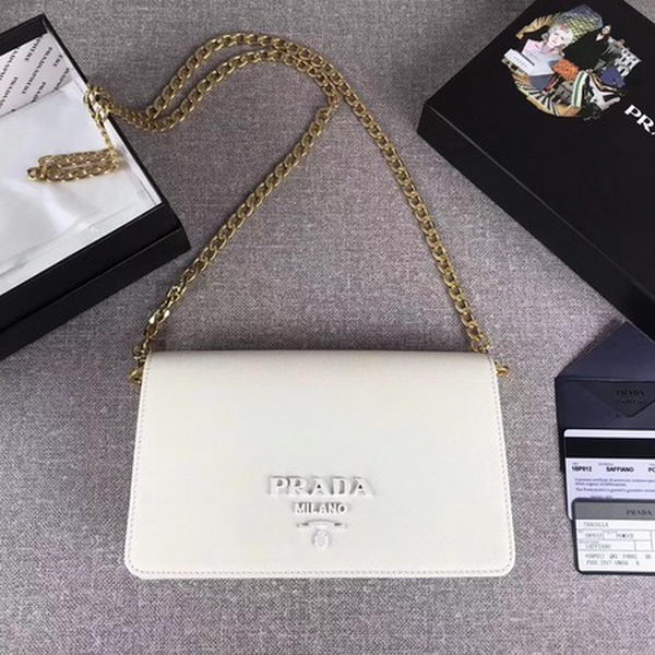 Prada Saffiano Logo Fold Over Shoulder Bag 1BP012 White