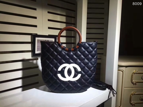 Chanel Calfskin Leather Tote Bag 8009 Black&White