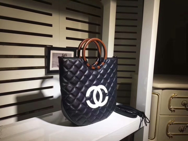 Chanel Calfskin Leather Tote Bag 8009 Black&White