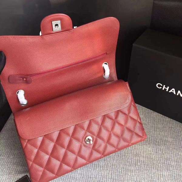 Chanel Flap Shoulder Bags Marroon Original Calfskin Leather CF1113 Silver