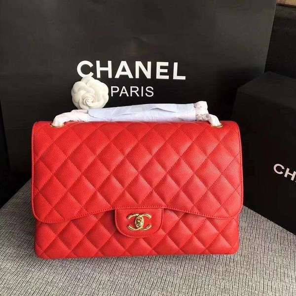 Chanel Flap Shoulder Bags Red Original Calfskin Leather CF1113 Gold