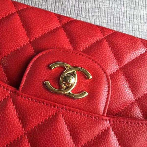 Chanel Flap Shoulder Bags Red Original Calfskin Leather CF1113 Gold