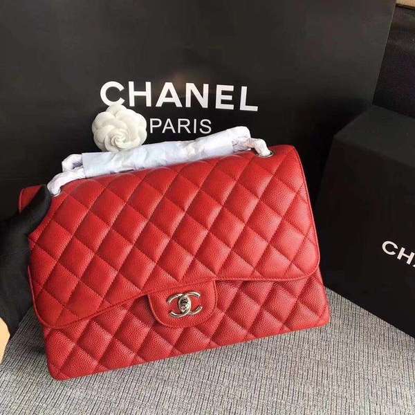 Chanel Flap Shoulder Bags Red Original Calfskin Leather CF1113 Silver