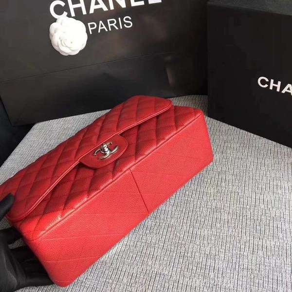 Chanel Flap Shoulder Bags Red Original Calfskin Leather CF1113 Silver