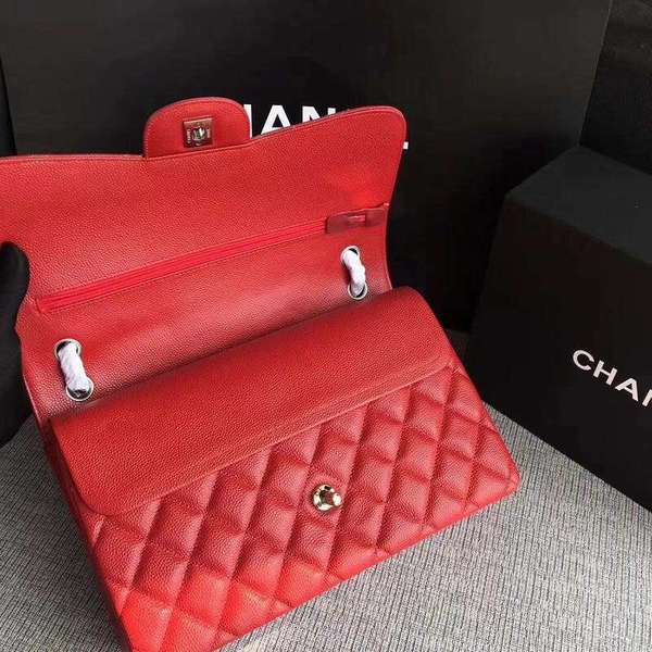 Chanel Flap Shoulder Bags Red Original Calfskin Leather CF1113 Silver