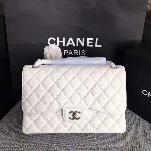 Chanel Flap Shoulder Bags White Original Calfskin Leather CF1113 Silver