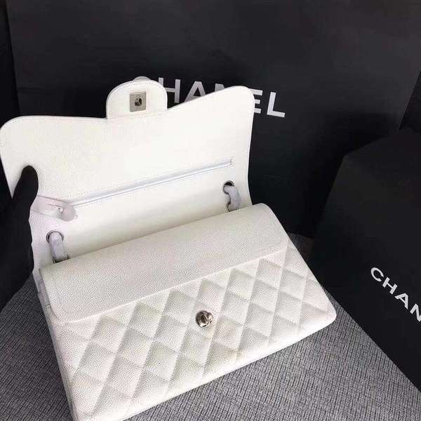 Chanel Flap Shoulder Bags White Original Calfskin Leather CF1113 Silver