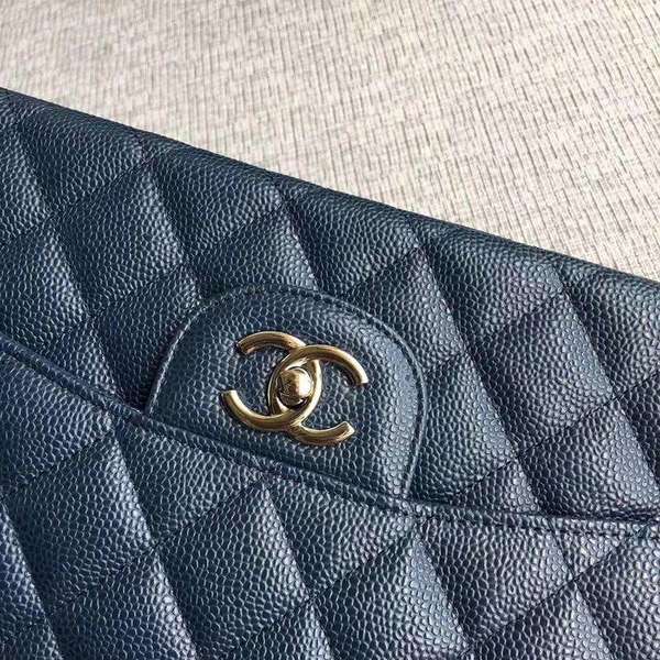 Chanel Flap Shoulder Bags Dark Blue Original Calfskin Leather CF1113 Silver