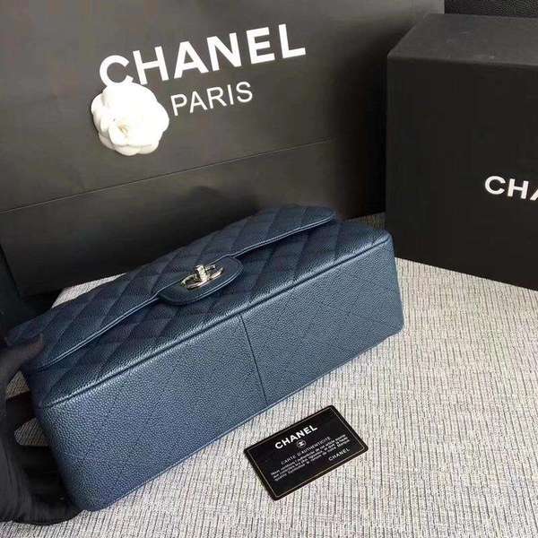 Chanel Flap Shoulder Bags Dark Blue Original Calfskin Leather CF1113 Silver