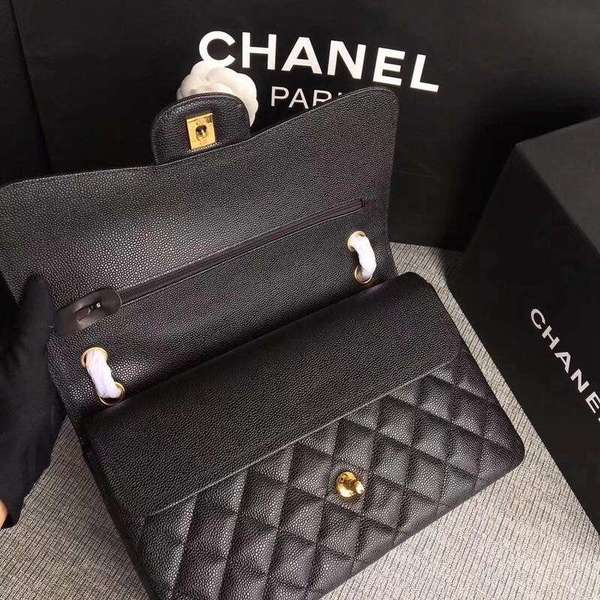 Chanel Flap Shoulder Bags Black Original Calfskin Leather CF1113 Gold