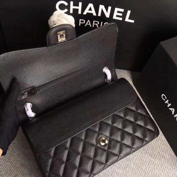 Chanel Flap Shoulder Bags Black Original Calfskin Leather CF1113 Silver