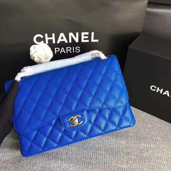 Chanel Flap Shoulder Bags Blue Original Calfskin Leather CF1113 Gold