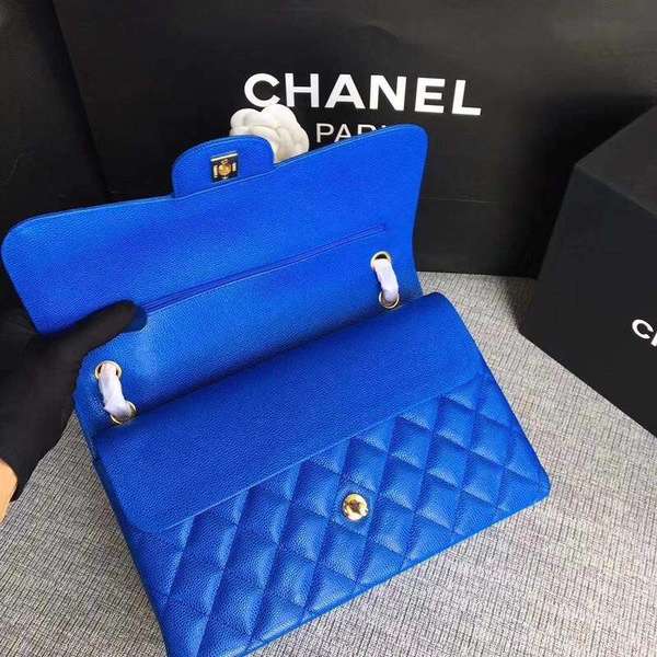 Chanel Flap Shoulder Bags Blue Original Calfskin Leather CF1113 Gold