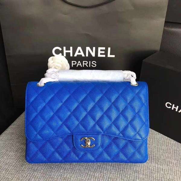 Chanel Flap Shoulder Bags Blue Original Calfskin Leather CF1113 Silver