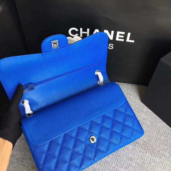 Chanel Flap Shoulder Bags Blue Original Calfskin Leather CF1113 Silver