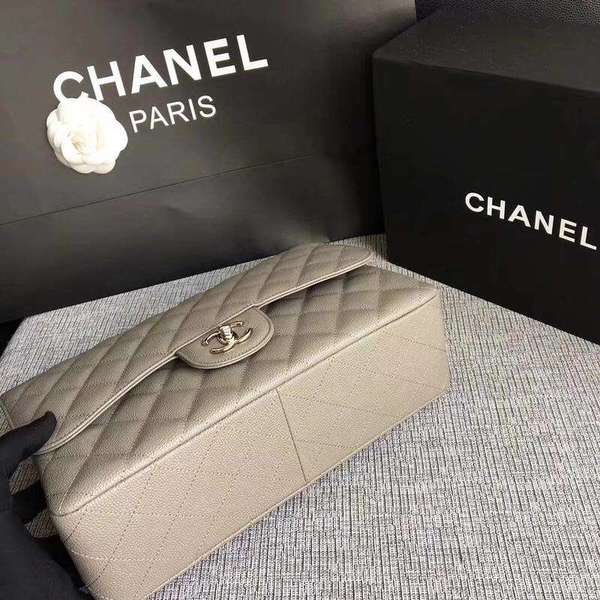 Chanel Flap Shoulder Bags Grey Original Calfskin Leather CF1113 Silver