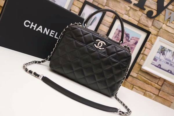 Chanel Tote Bag Black Original Sheepskin Leather A92239 Silver