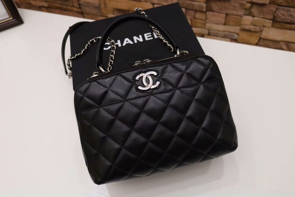 Chanel Tote Bag Black Original Sheepskin Leather A92239 Silver