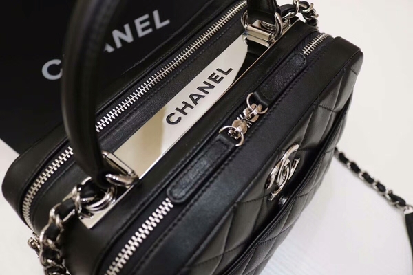 Chanel Tote Bag Black Original Sheepskin Leather A92239 Silver