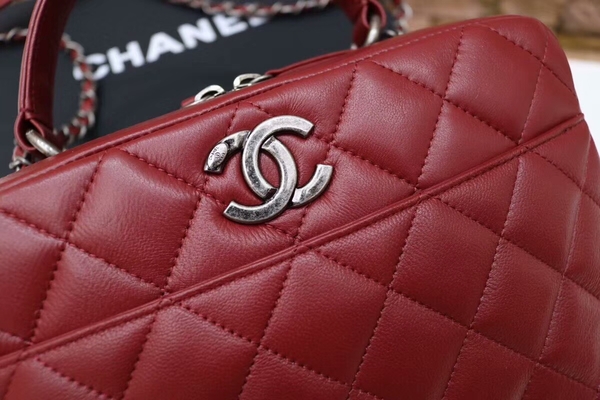 Chanel Tote Bag Red Original Sheepskin Leather A92239 Silver