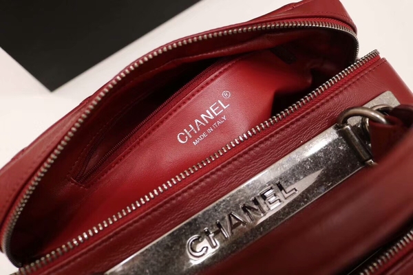 Chanel Tote Bag Red Original Sheepskin Leather A92239 Silver