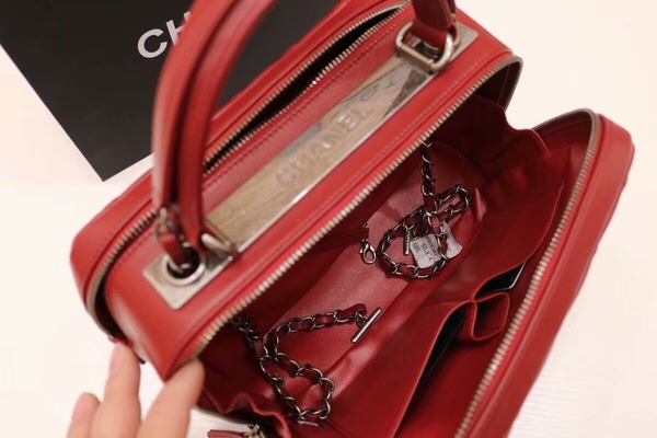 Chanel Tote Bag Red Original Sheepskin Leather A92239 Silver