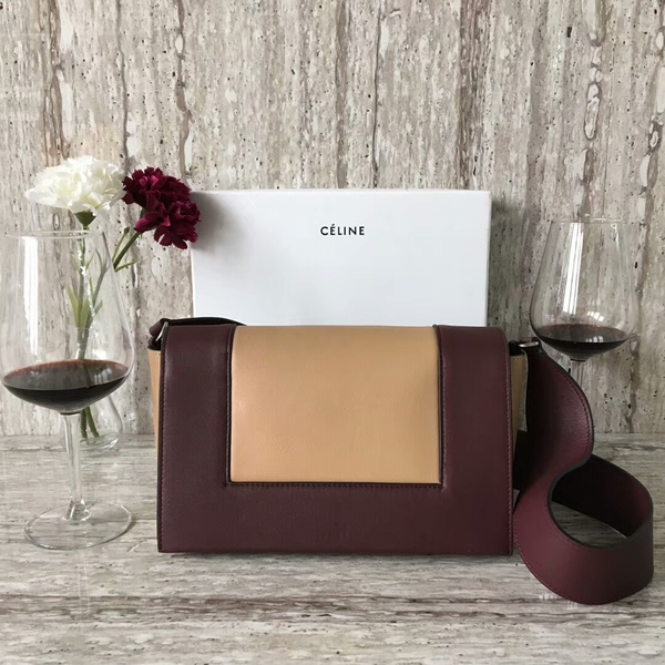 Celine FRAME Calfskin Leather Shoulder Bag 43343 Brown&Camel