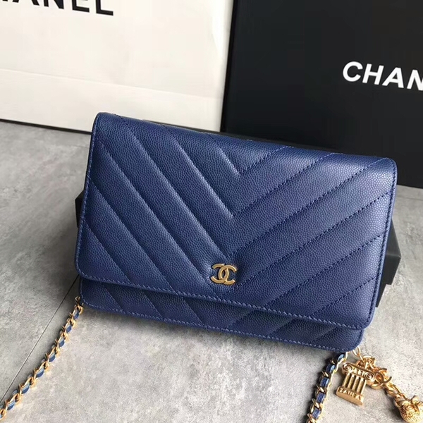 Chanel Owl Pendant Flap Shoulder Bag Calfskin Leather A33814 Blue