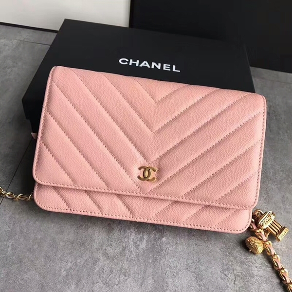 Chanel Owl Pendant Flap Shoulder Bag Calfskin Leather A33814 Peach