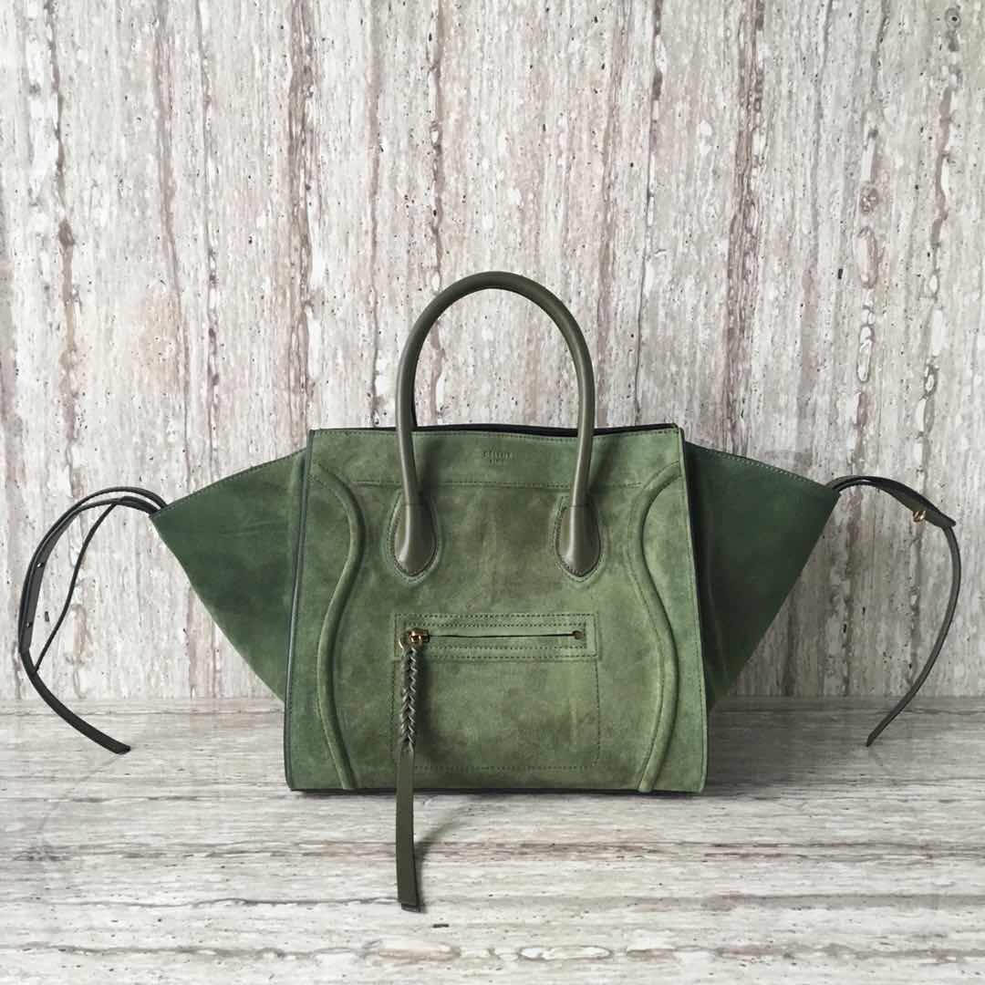 Celine Luggage Phantom Tote Bag Suede Leather CT3372 Dark Green