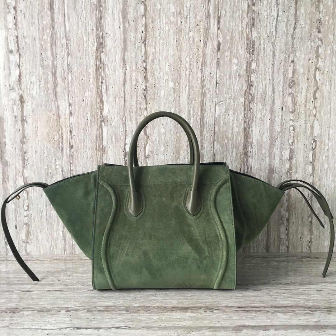 Celine Luggage Phantom Tote Bag Suede Leather CT3372 Dark Green