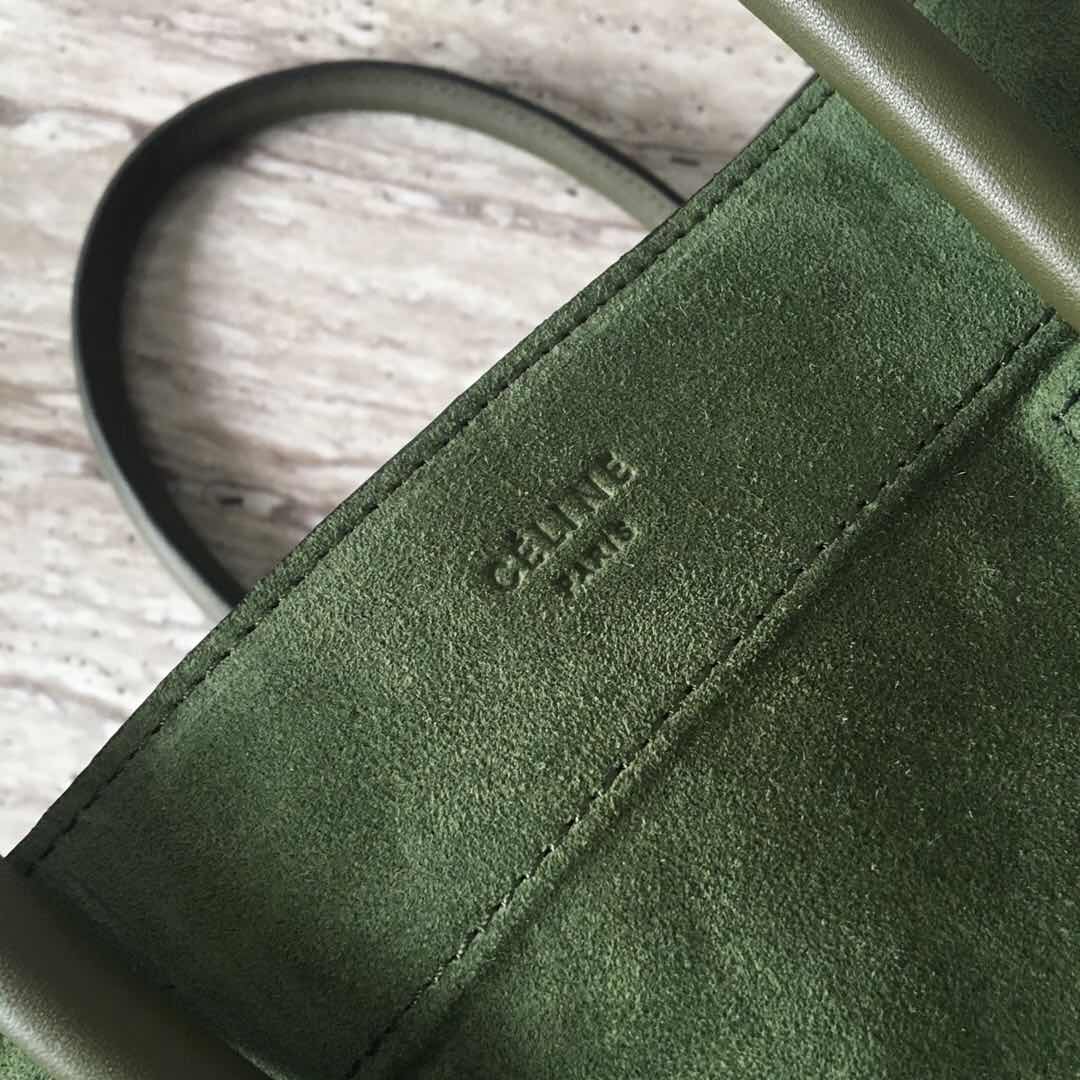 Celine Luggage Phantom Tote Bag Suede Leather CT3372 Dark Green