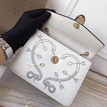 BVLGARI Serpenti Forever Original Calfskin Leather Shoulder Bag BS6998 White