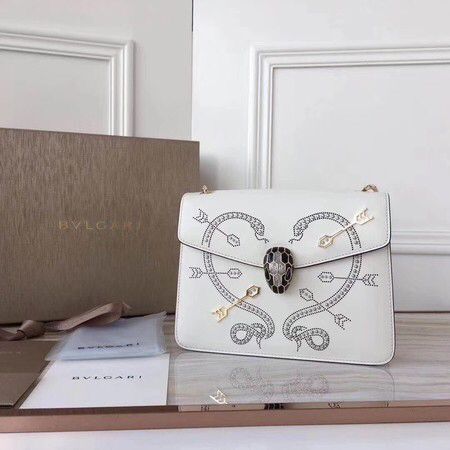 BVLGARI Serpenti Forever Original Calfskin Leather Shoulder Bag BS6998 White