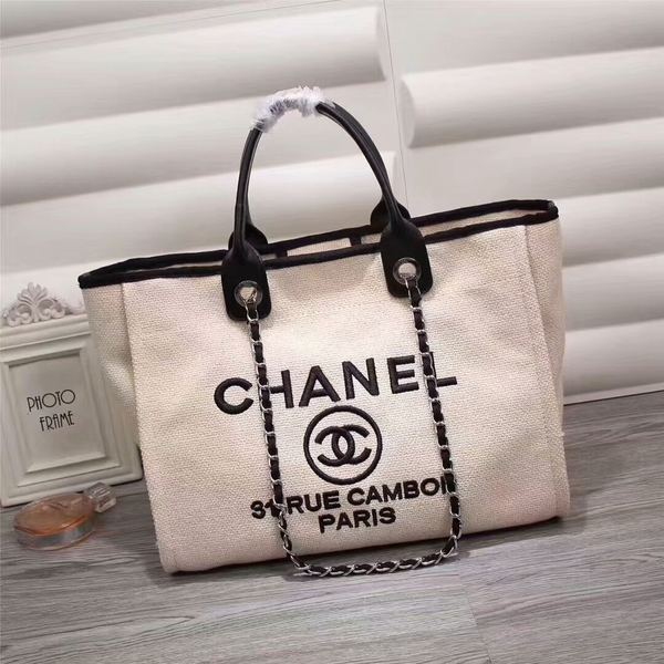 Chanel Canvas Leather Tote Shopping Bag 68047F