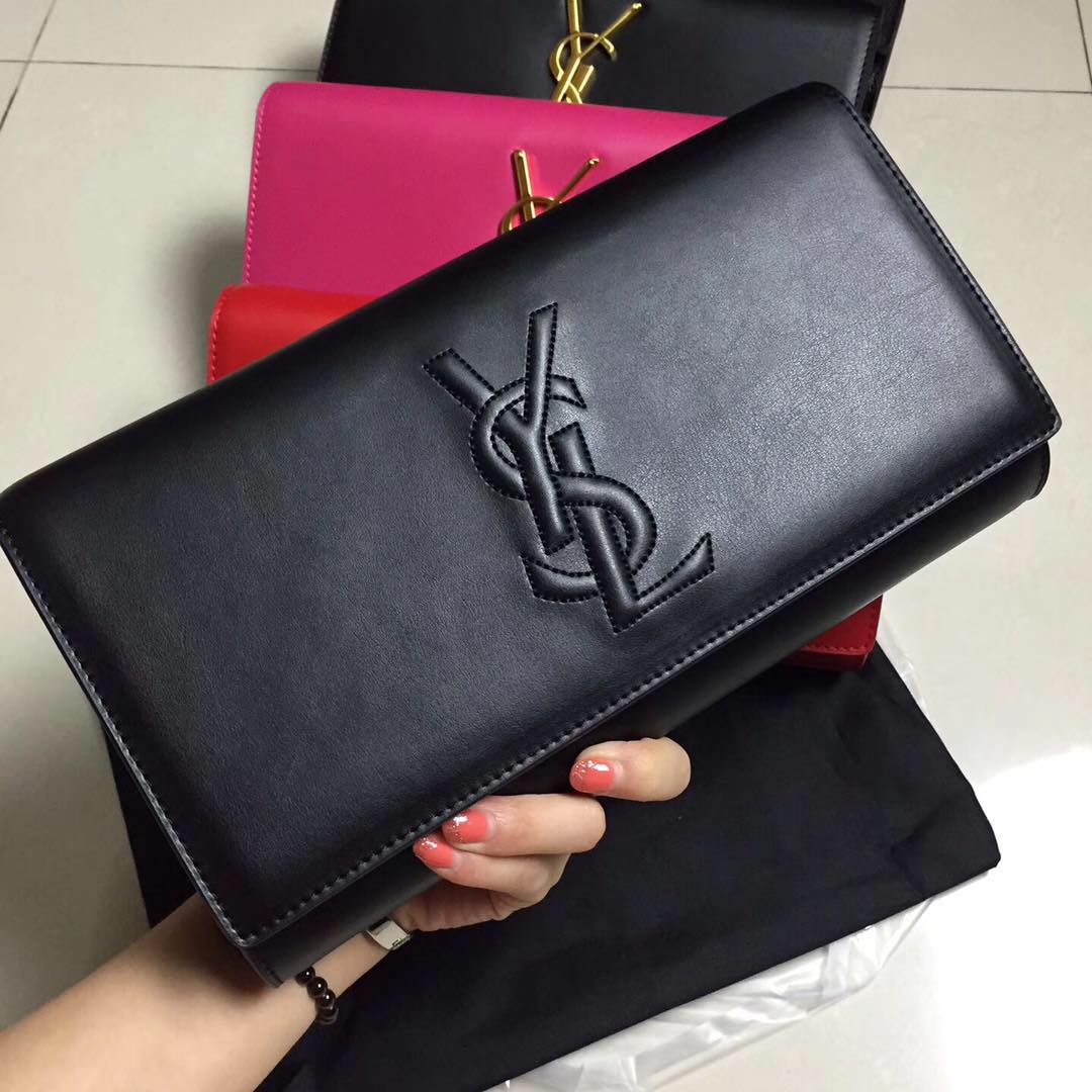 Yves Saint Laurent Belle De Jour Calf Leather Clutch Y7145 Black