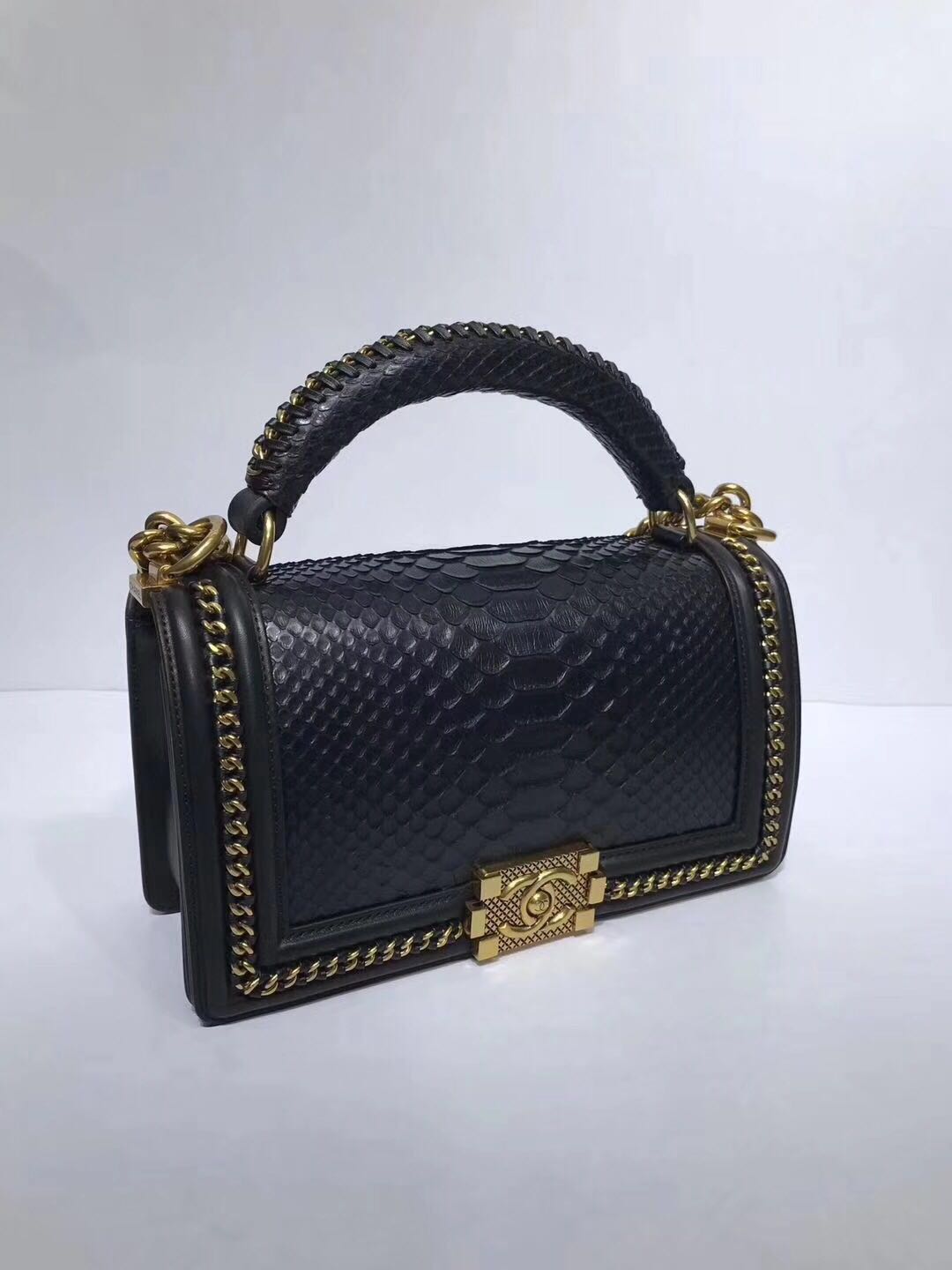 Boy Chanel Flap Shoulder Bag original Snake leather 67086 black