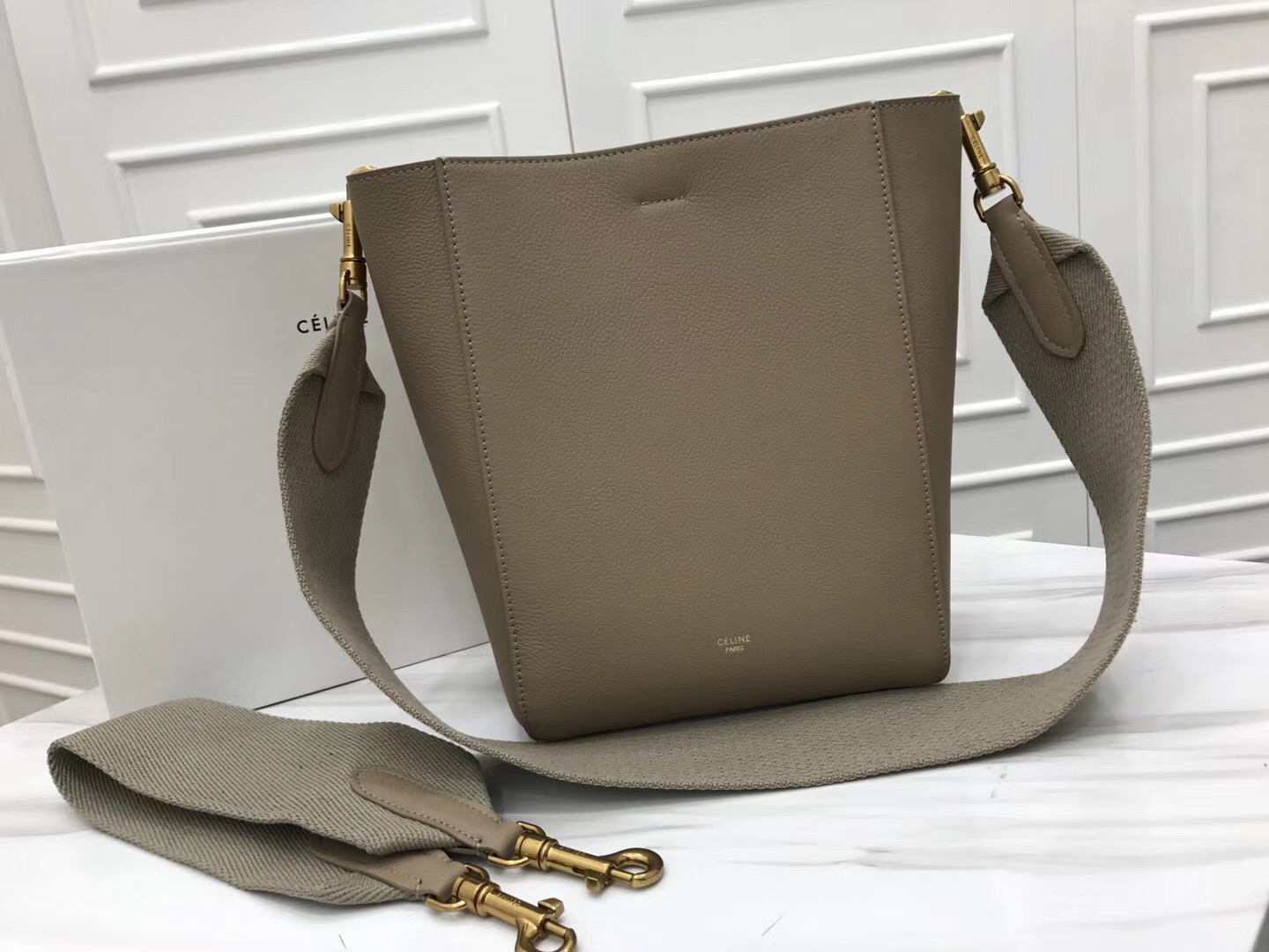 Celine Calfskin Leather Shoulder Bag 5530 grey