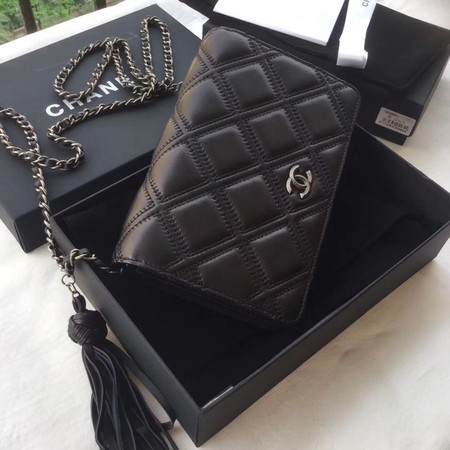 Chanel Clutch Bag Original Sheepskin Leather 7077 Black