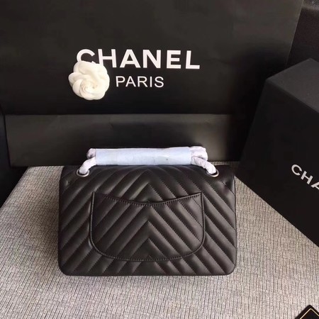 Chanel Flap Shoulder Bag Black Original Sheepskin Leather CF1112V Silver