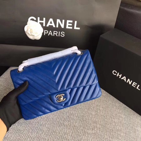 Chanel Flap Shoulder Bag Blue Original Sheepskin Leather CF1112V Silver