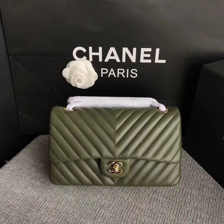 Chanel Flap Shoulder Bag Green Original Sheepskin Leather CF1112V Gold