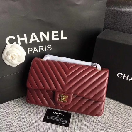 Chanel Flap Shoulder Bag Wine Original Sheepskin Leather CF1112V Gold