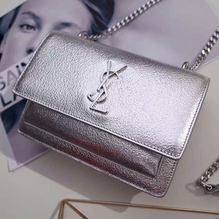 Yves Saint Laurent Calfskin Leather Shoulder Bag 452157 Silver