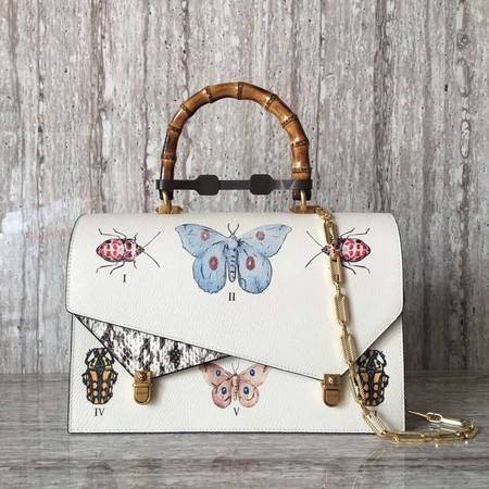 Gucci Insect Calfskin Leather Top Handle Bag 488712 White