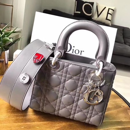 Dior Lucky Badges Original Sheepskin Leather Bag 88034 Grey