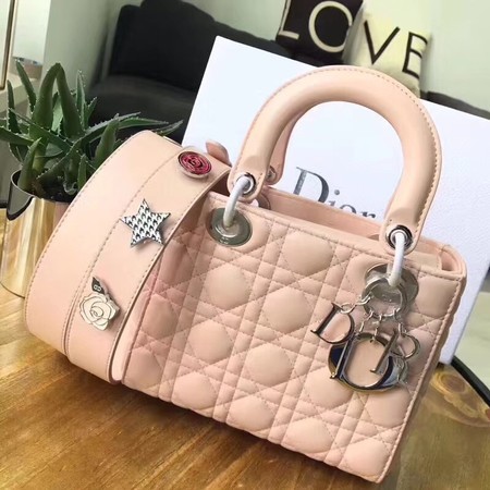 Dior Lucky Badges Original Sheepskin Leather Bag 88034 Pink