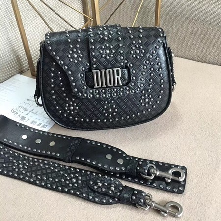 Dior D-Fence Saddle Bag in Studded Calfskin M6501 Black