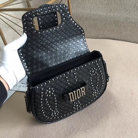 Dior D-Fence Saddle Bag in Studded Calfskin M6501 Black